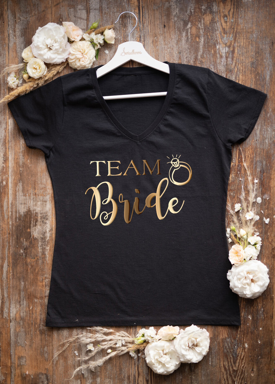 wieczór Panieński zestawy podziekowania na wieczór panieński Zestaw na wieczór Panieński - Koszulka Team Bride - T-Shirt Złote litery Kacóweczka i Ftotka5