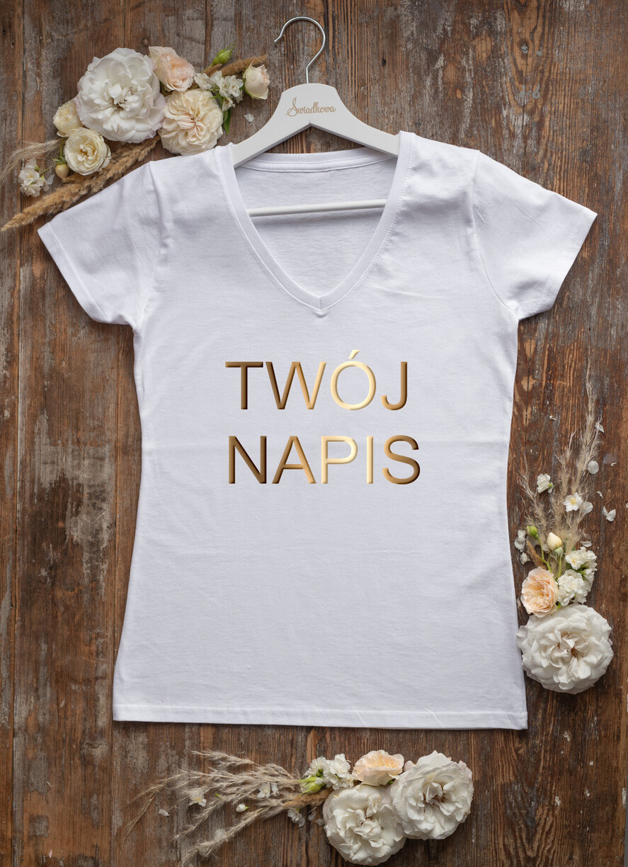 wieczór Panieński zestawy podziekowania na wieczór panieński Zestaw na wieczór Panieński - Koszulka ze Złotym Napisem Twój Napis - T-Shirt Złote litery Bidon i Opaska na Włosy3