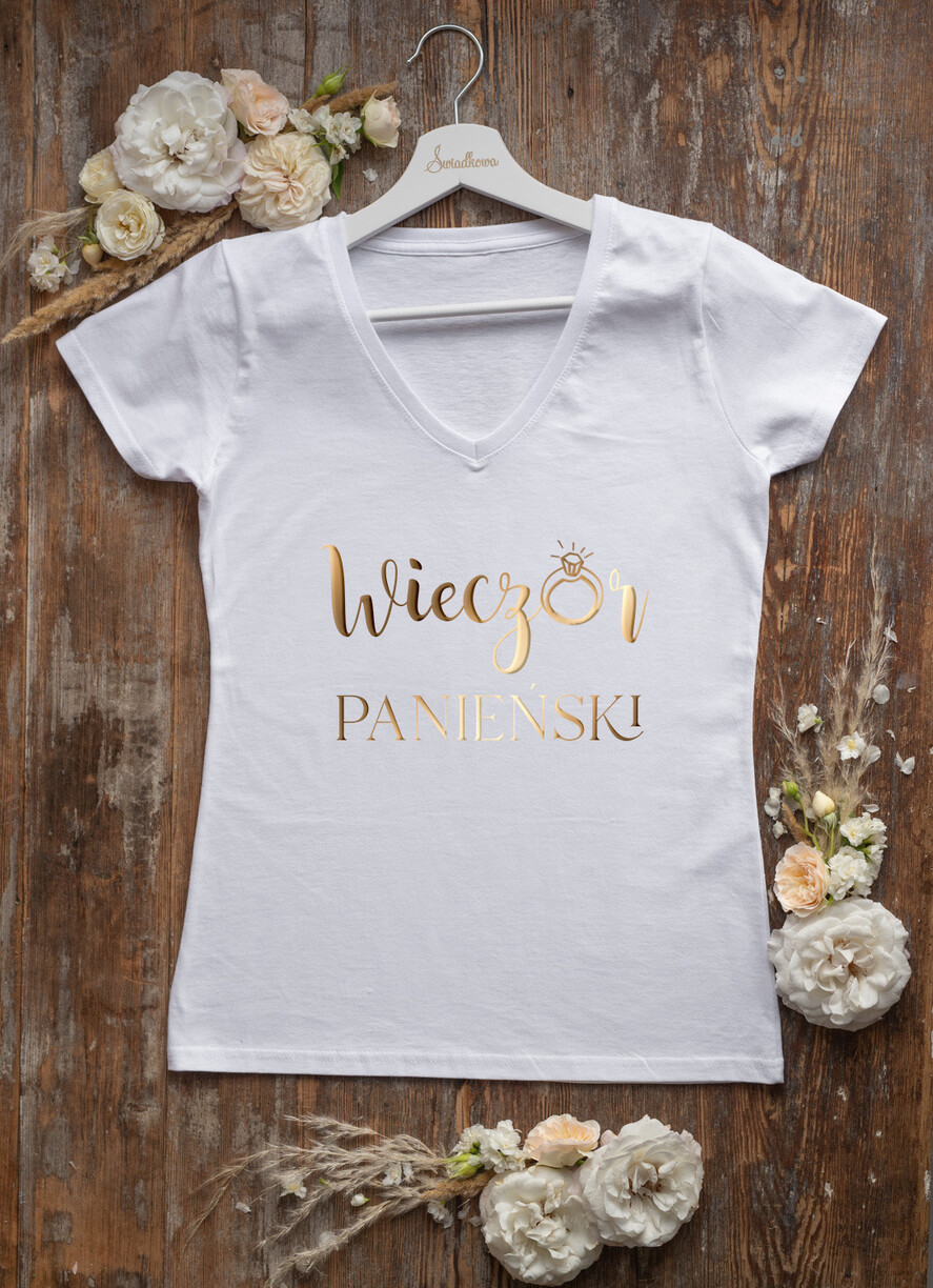 wieczór Panieński zestawy podziekowania na wieczór panieński Zestaw na wieczór Panieński - Koszulka ze Złotym Napisem - T-Shirt Złote litery - zapakowany z bilecikiem8