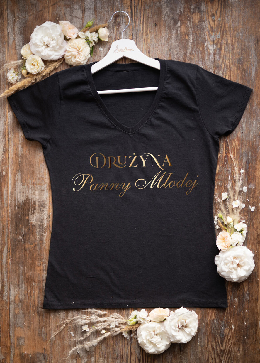 wieczór Panieński zestawy podziekowania na wieczór panieński Zestaw na wieczór Panieński - Koszulka Drużyna Panny Mlodej - T-Shirt Złote litery Kacówka3