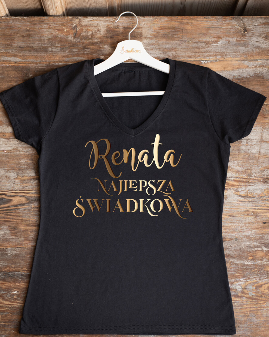 Prezenty dla Panny Młodej Koszulka na Wieczór panieński Presonalizowana Koszulka z Napisem na Wieczór Panieński T-shirt Złoty Napis Najlepsza Świadkowa0