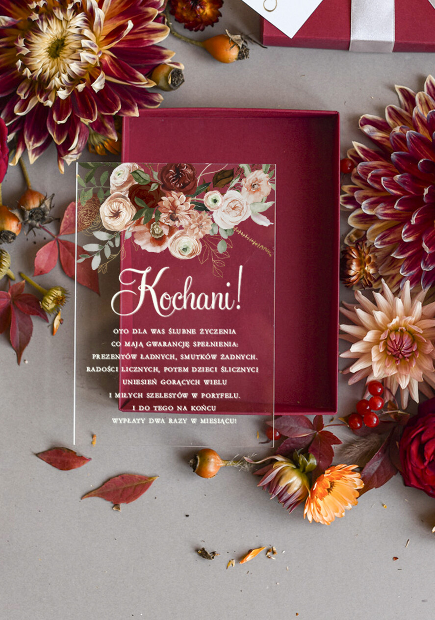 Prezenty dla Młodej Pary flowerbox, kartki z życzeniami, pudełka na prezenty Kreatywne pomysły na prezent ślubny dla Młodej Pary kartka w pudełku dla Mlodej Pary, życzenia dla Pary Mlodej na pleksi2