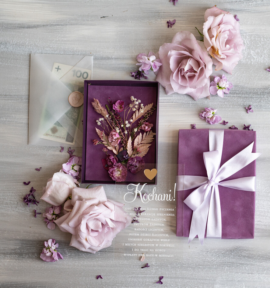 Prezenty dla Młodej Pary flowerbox, kartki z życzeniami, pudełka na prezenty Welurowe opakowanie na pieniądze na prezent ślubny, Pamiątka Ślubu wraz z zyczeniami pudełko na pieniądze dla Nowożeńców7
