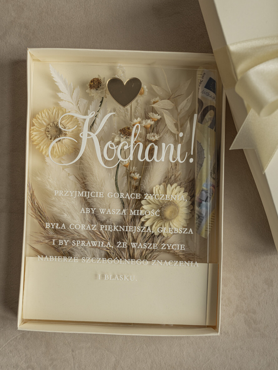 Prezenty dla Młodej Pary flowerbox, kartki z życzeniami, pudełka na prezenty Welurowe pudełko na pieniądze dla Młodej Pary, Pamiątka Ślubu wraz z zyczeniami pudełko na pieniądze dla Nowożeńców, pleksowa kartka z życzeniami6
