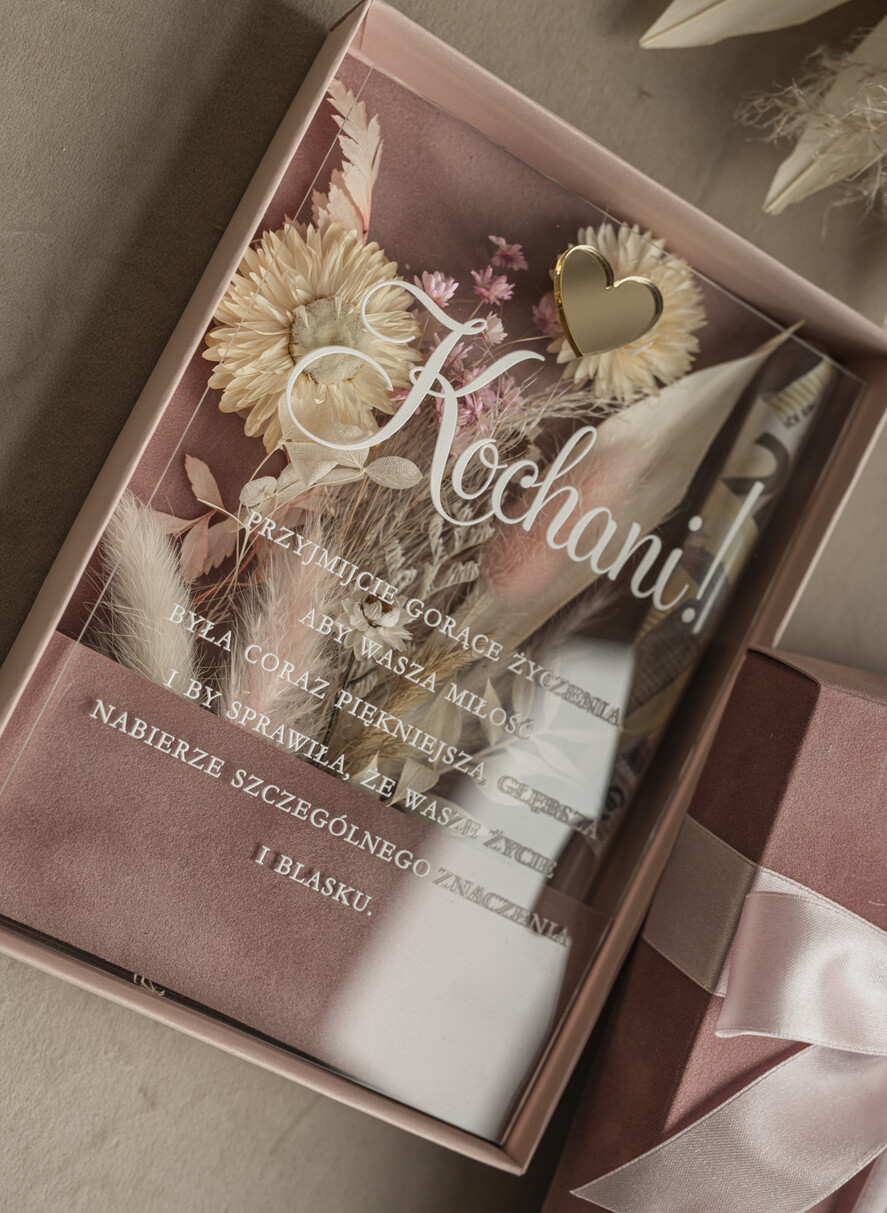 Prezenty dla Młodej Pary flowerbox, kartki z życzeniami, pudełka na prezenty Welurowe pudełko na pieniądze dla Młodej Pary, Pamiątka Ślubu wraz z zyczeniami pudełko na pieniądze dla Nowożeńców, pleksowa kartka z życzeniami12