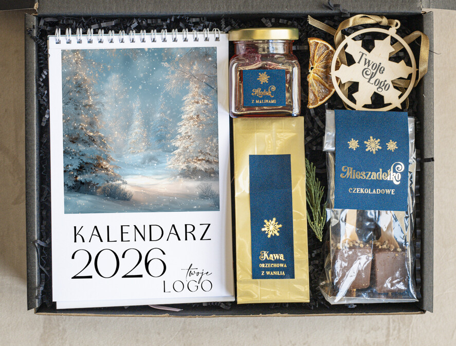 Prezenty oferta dla Firm kalendarze Prezenty świąteczne dla klientów zestaw z kalendarzem, Upominek biznesowy terminarz z Logo firmy , Prezent firmowy dla Klientów box kosz prezentowy1