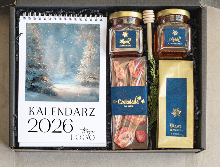 Prezenty oferta dla Firm kalendarze Prezenty świąteczne dla klientów zestaw z kalendarzem, Upominek biznesowy terminarz z Logo firmy , Prezent firmowy dla Klientów box kosz prezentowy1