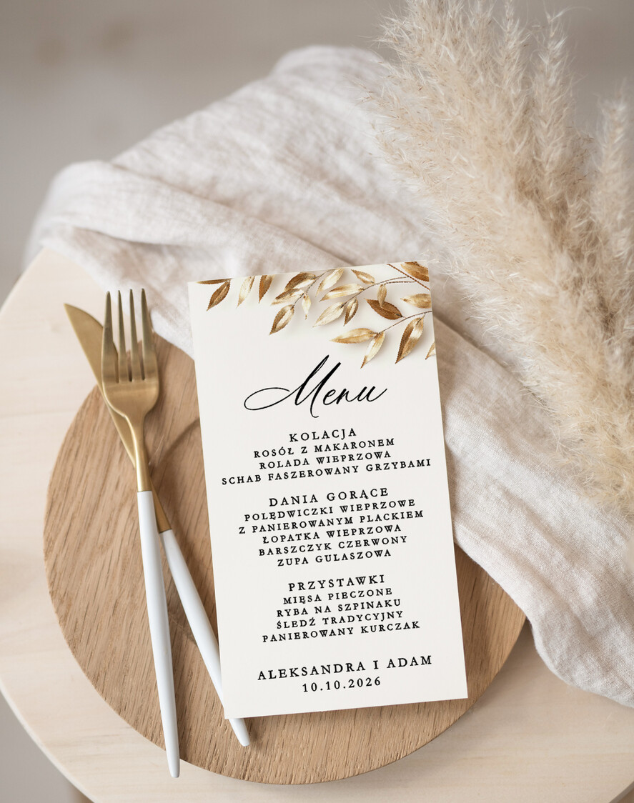 Menu Nowoczesne prosta forma eleganckie menu na stoły weselne, karta dań na wesele, proste menu weselne w kolorze ecru, karta dań weselnych, menu weselne, plan podawania posiłków0