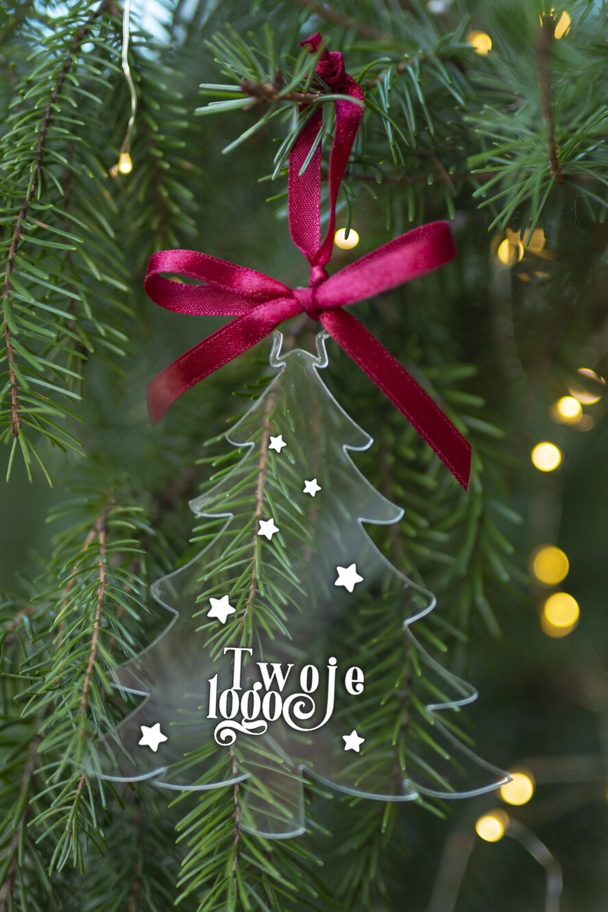 Prezenty oferta dla Firm DREWNIANE ZAWIESZKI Prezent Biznesowy Na Święta z Logo Plexi Zawieszka z logo na choinkę dla firm idealny upominek B2B0