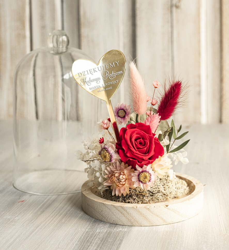 Prezenty, Podziękowania dla Rodziców Kompozycje Kwiatowe / Flowerboxy Podziękowania dla Rodziców flowerbox z suszonych kwiatów, Wieczna róża Podziękowanie od Młodej Pary kwiaty w szklanej kopule, pomysł na prezent dla Rodziców lub Mamy10