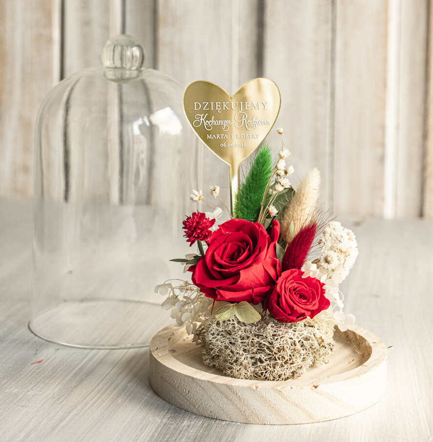 Prezenty, Podziękowania dla Rodziców Kompozycje Kwiatowe / Flowerboxy Podziękowania dla Rodziców flowerbox z suszonych kwiatów, Wieczna róża Podziękowanie od Młodej Pary kwiaty w szklanej kopule, pomysł na prezent dla Rodziców lub Mamy6