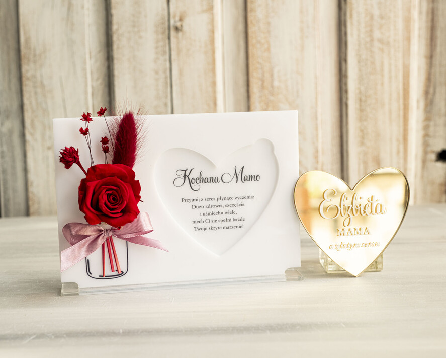 Prezenty dla Mamy kwiaty flowerboxy personalizowany prezent dla Mamy i imieniem, kartka z życzeniami na dzień Mamy statuetka róże z okazji dnia Matki, kwiaty upominek dedykacja 0