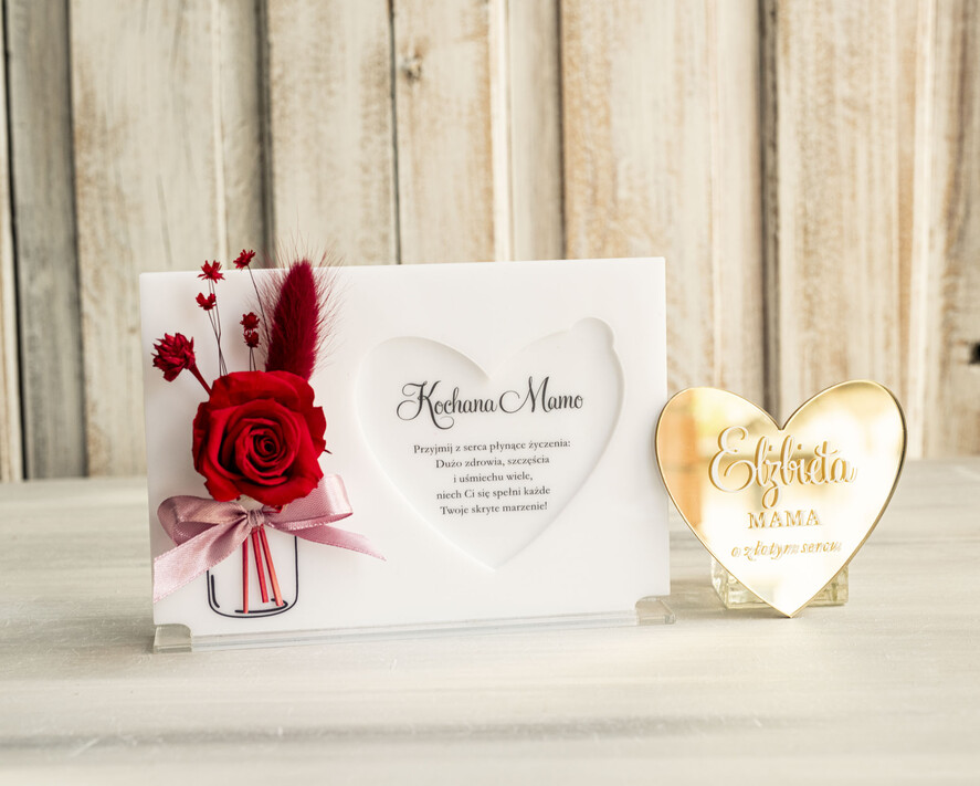 Prezenty dla Mamy kwiaty flowerboxy personalizowany prezent dla Mamy i imieniem, kartka z życzeniami na dzień Mamy statuetka róże z okazji dnia Matki, kwiaty upominek dedykacja 4
