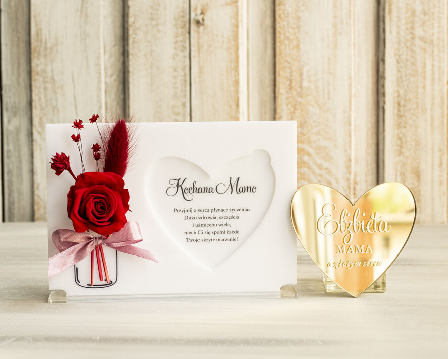 Prezenty dla Mamy kwiaty flowerboxy personalizowany prezent dla Mamy i imieniem, kartka z życzeniami na dzień Mamy statuetka róże z okazji dnia Matki, kwiaty upominek dedykacja 5