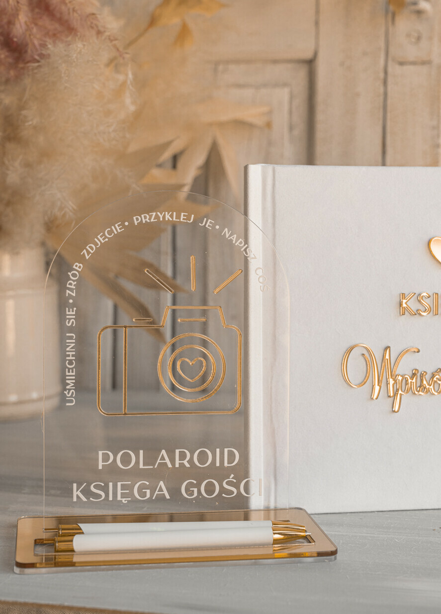 Księgi wpisów gości dodatki instrukcje Instrukcja do Księgi Gości Polaroid plus długopis Tabliczka Akrylowa dodatki ślubne instrukcja do księgi weselnej polaroid, pleksowa instrukcja1