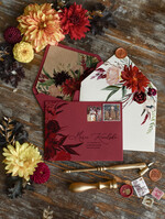 Zaproszenia ślubne Natura unikatowe bordowe zaproszenia ślubne z motywem botanicznym2