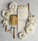 Zaproszenia ślubne Złote Glamour Złote Zaproszenia Ślubne z Listkami  Glamour Proste  Złocone Zaproszenia na Ślub Minimalistyczne Zaproszenie ślubne  1