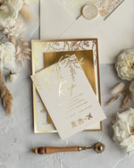 Zaproszenia ślubne Złote Glamour Złote Zaproszenia Ślubne z Listkami  Glamour Proste  Złocone Zaproszenia na Ślub Minimalistyczne Zaproszenie ślubne  3