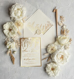 Zaproszenia ślubne Złote Glamour Złote Zaproszenia Ślubne z Listkami  Glamour Proste  Złocone Zaproszenia na Ślub Minimalistyczne Zaproszenie ślubne  9