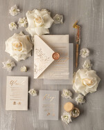 Zaproszenia ślubne Złote Glamour Listki  Minimalistyczne zaproszenia ślubne, złocone zaproszenie ślubne Proste zaproszenie na ślub Krem i Kalka 3