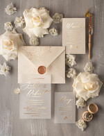 Zaproszenia ślubne Złote Glamour Listki  Minimalistyczne zaproszenia ślubne, złocone zaproszenie ślubne Proste zaproszenie na ślub Krem i Kalka 4