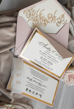 Zaproszenia ślubne Złote Glamour eleganckie złote zaproszenia ślubne, delikatne zaproszenie na ślub, zaproszenie ślubne w stylu glamour, złote litery na zaproszeniach ślubnych, zaproszenia ślubne składane w kopertę 8