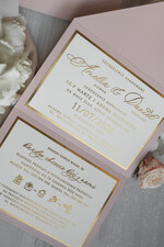 Zaproszenia ślubne Złote Glamour eleganckie złote zaproszenia ślubne, delikatne zaproszenie na ślub, zaproszenie ślubne w stylu glamour, złote litery na zaproszeniach ślubnych, zaproszenia ślubne składane w kopertę 8