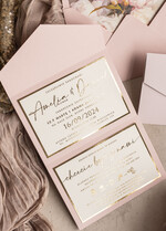 Zaproszenia ślubne Złote Glamour Poziome srebrne zaproszenia ślubne z lustrzanym monogramem, Kopertowe rozowe zaproszenie na ślub złocone, zaproszenia na slub cywilny pudrowy róż i peonie2