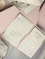 Zaproszenia ślubne Złote Glamour Eleganckie złote zaproszenia ślubne z lustrzanym monogramem, Kopertowe zaproszenie na ślub złocone, zaproszenia na ślub w stylu glamour, złote napisy na zaproszeniach ślubnych 4