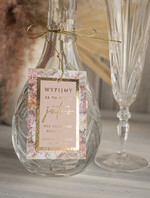 Zawieszki na butelki glamour etykiety na wódkę weselną z peoniami, złote eleganckie winietki z dowolną treścią, różowo złote zawieszki ślubne, eleganckie zawieszki na butelkę 0