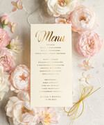 Menu glamour menu ślubne z planem posiłków, złocone i eleganckie menu weselne, dekoracja stołu weselnego menu 1