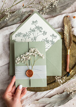 Zaproszenia ślubne Rustykalne i Natura rustykalne zaproszenia ślubne, zaproszenia z suszoną gipsówką w stylu rustykalnym, zielone zaproszenia slubne, zaproszenia ślubne z gipsówką 11