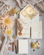 Zaproszenia ślubne Rustykalne i Natura zaproszenia ślubne z bukiecikiem, zaproszenie na ślub z pampasem, eleganckie zaproszenia na ślub z trawą pampasową, złocone zaproszenie ślubne 3