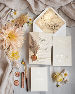 Zaproszenia ślubne Rustykalne i Natura zaproszenia ślubne z bukiecikiem, zaproszenie na ślub z pampasem, eleganckie zaproszenia na ślub z trawą pampasową, złocone zaproszenie ślubne 4