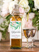 Zawieszki na butelki boho/etno/pióra etykieta na wódkę weselną, boho smieszna tresc0