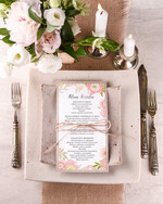 Menu boho menu weselne na stoły plan podawania posiłków, boho na romantyczne wesele0