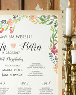 Plany stołów Plakaty Boho plansza powitanie gości i plan stołów w jednym, w stylu boho romantyczne kwiaty\\1