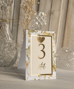 Numery na stół Glamour elegancki numerek na stół weselny, złoty ecru numer na stół weselny, dekoracja na stoły weselne, numery na stoły weselne ze złotym sercem0