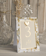 Numery na stół Glamour elegancki numerek na stół weselny, złoty ecru numer na stół weselny, dekoracja na stoły weselne, numery na stoły weselne ze złotym sercem4