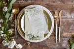 Menu botaniczne podróżnicze  ślubne menu karta potraw weselnych, botaniczne z dowolną treścia1