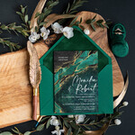 Zaproszenia ślubne Minimalistyczne ciemnozielone zaproszenia ślubne marmur , zaproszenie na ślub z welurem, marmurkowe zaproszenia slubne zielone 2