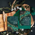 Zaproszenia ślubne Minimalistyczne ciemnozielone zaproszenia ślubne marmur , zaproszenie na ślub z welurem, marmurkowe zaproszenia slubne zielone 0