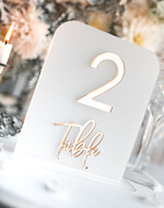 Numery na stół Akryl satynowy akrylowy numerek na stół weselny, numeracja stołów weselnych, akrylowe numery na stół weselny, złoty numerek na stoły weselne1