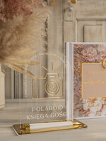 Księgi wpisów gości glamour księga gości na wesele pamiątka ślubu, księga wpisów gości z peoniami złote napisy, elegancka różowo złota księga wpisów gości elegancka księga ślubna13