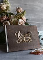 Księgi wpisów gości welurowe ksiega gosci weselnych na zdjęcia z fotobudki i polaroidy drewniana złote napisy 5