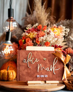 Księgi wpisów gości welurowe welurowa księga brązowo złota okładka, pamiątkowa księga gości,księga gości weselnych z imionami pary młodej, album na fotki z instaxa i fotobudki15