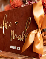 Księgi wpisów gości welurowe welurowa księga brązowo złota okładka, pamiątkowa księga gości,księga gości weselnych z imionami pary młodej, album na fotki z instaxa i fotobudki6