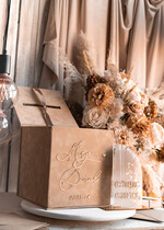 Pudełko na koperty  glamour Welurowa beżowo złota kopertówka ze złotymi napisami, beżowy cieniowany welur, pudełko na koperty, pomysł na pudełko na pieniądze podczas wesela9