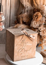 Pudełko na koperty  glamour Welurowa beżowo złota kopertówka ze złotymi napisami, beżowy cieniowany welur, pudełko na koperty, pomysł na pudełko na pieniądze podczas wesela4