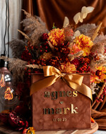 Pudełko na koperty  glamour Elegancka welurowa kopertówka ze złotymi napisami, brązowo złoty cieniowany welur, różowe pudełko na koperty ze złotymi napisami 2